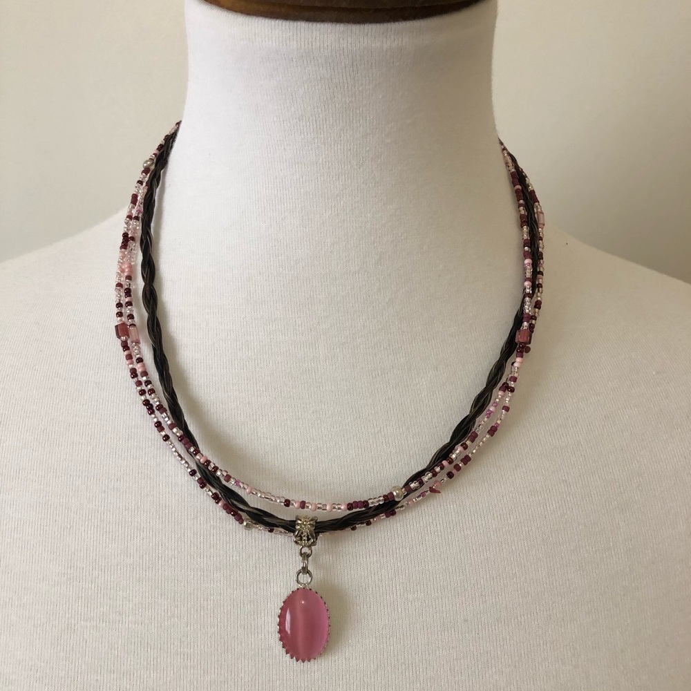 3/$20 Necklace/Earrings Pink beads and horse hair